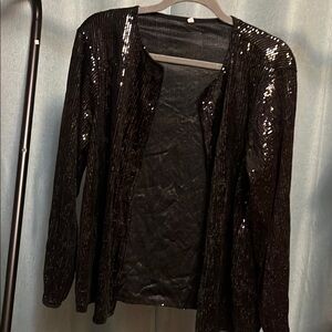Black Sequin Open Front Jacket